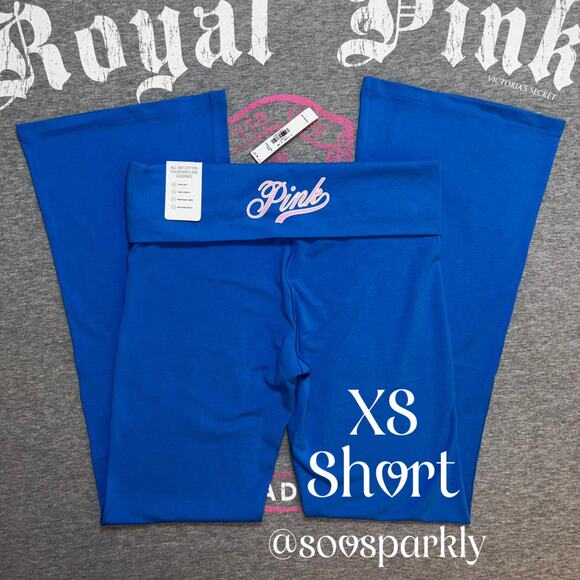 VS PINK Limited Edition Blue Charge All-Day Cotton Foldover Flare Leggings - XS - Picture 1 of 6
